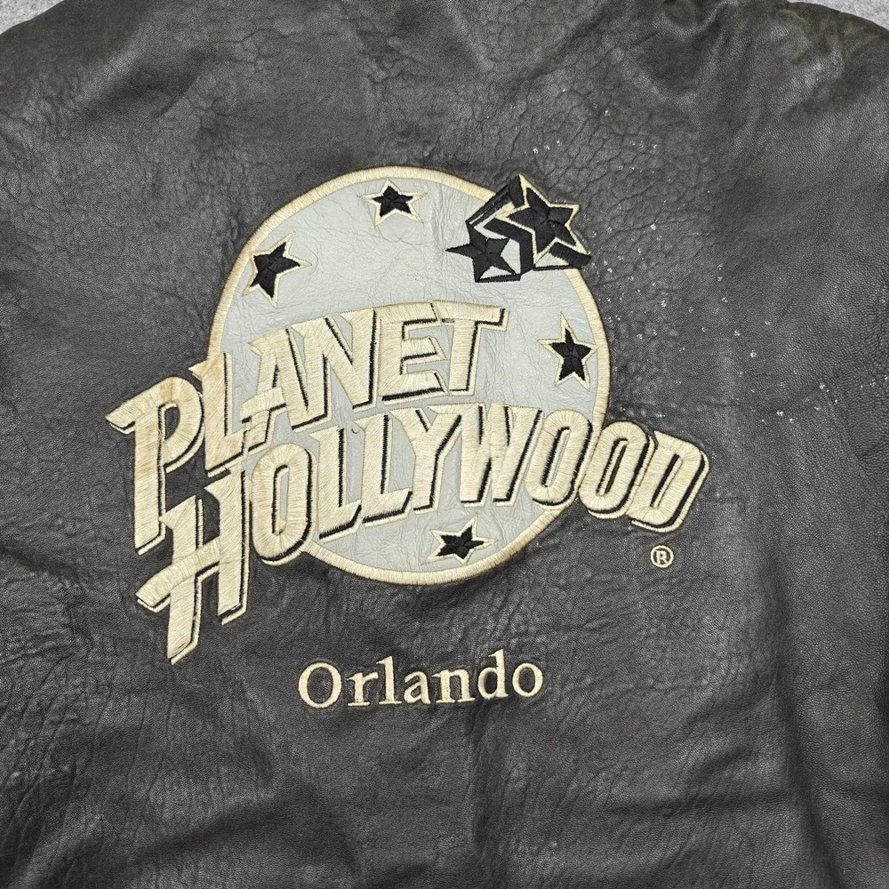 Vintage Planet Hollywood Jacket Mens‎ Medium Black Leather Orlando Back Logo